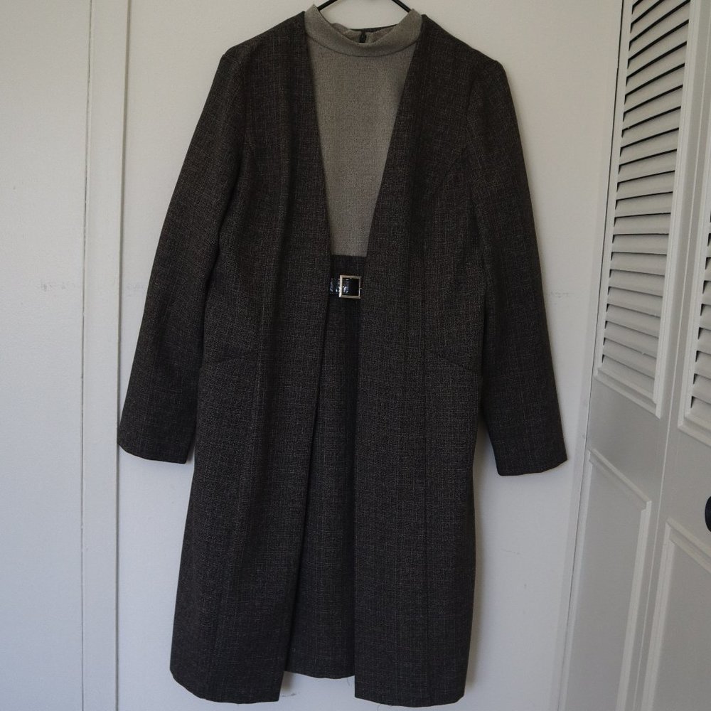 PERCEPTIONS Dress and Long-Line Jacket Set Gray 12
